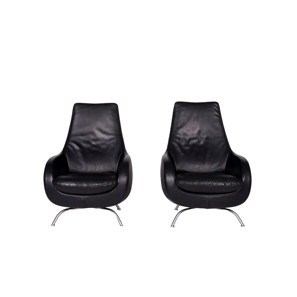 Rolf Benz Leder Sessel Garnitur Schwarz 2x Sessel #11664