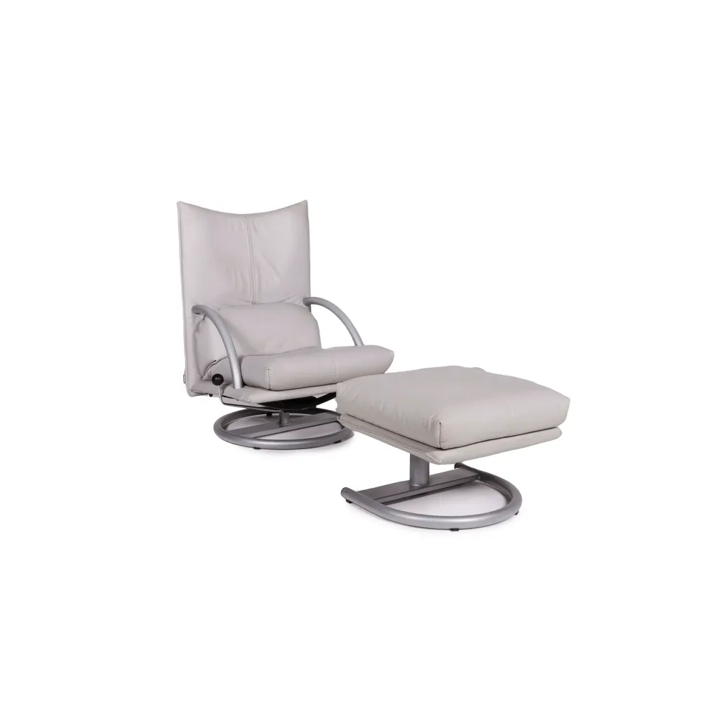 Rolf Benz Leder Sessel Grau inkl. Hocker Funktion #11632