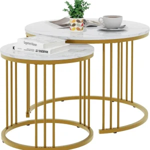 Runde Couchtische 2er-Set Beistelltisch Metallrahmen 60 cm