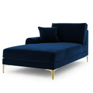 Samt -Chaise -Linde Sidelid Madara Royal Blue mit einer goldenen Basis