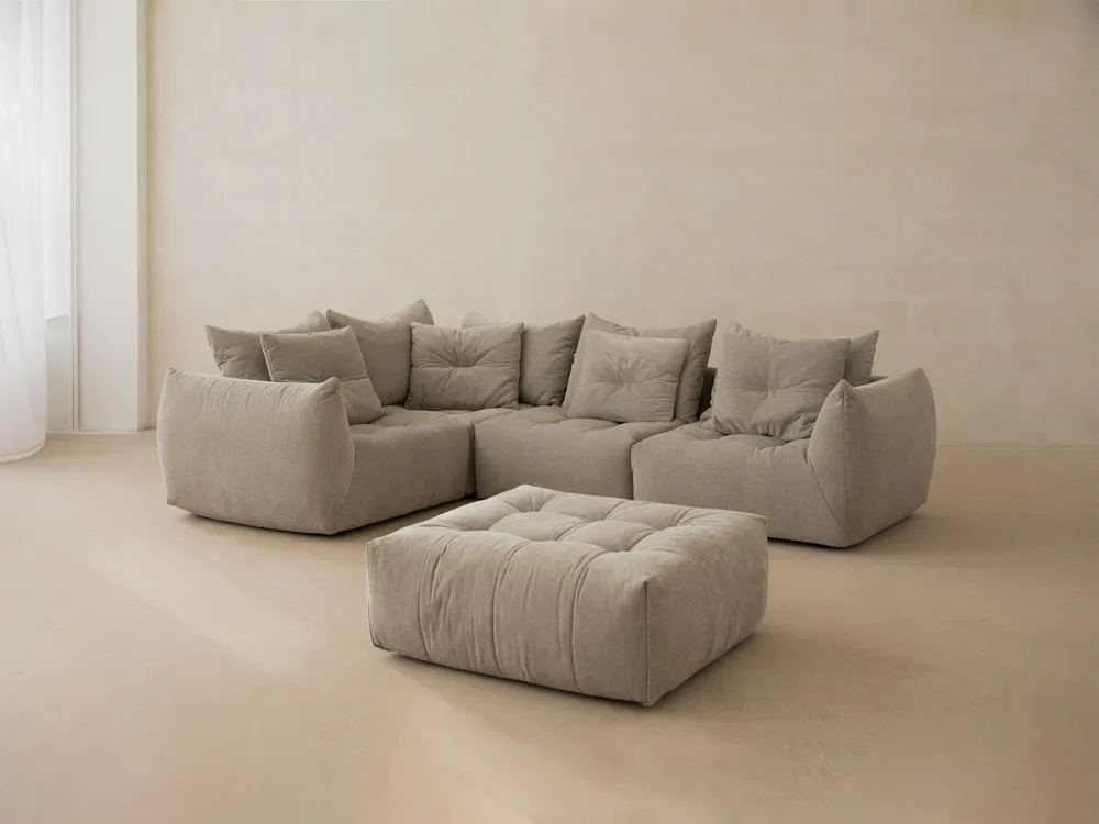 Samt Pouf BLOOM hellbraun