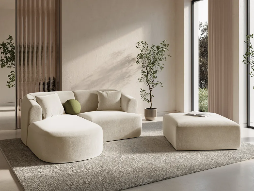 Samt-Ecksofa linksseitig 3-sitzig CAMPI hellbeige