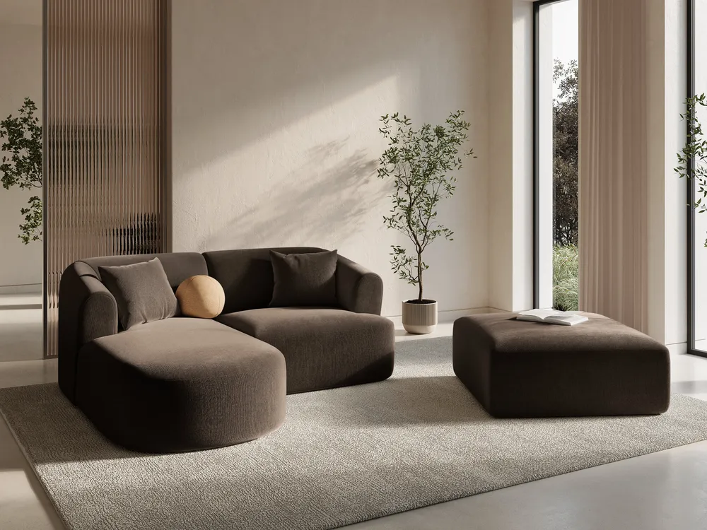 Samt-Ecksofa linksseitig 3-sitzig CAMPI schokoladenbraun