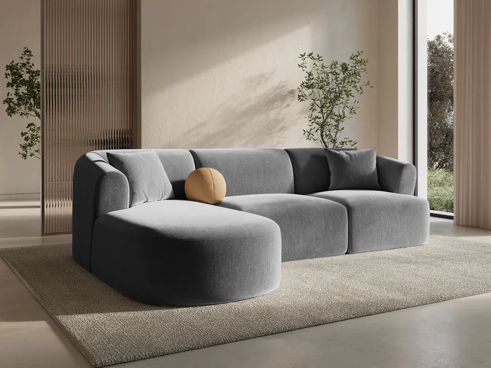Samt-Ecksofa linksseitig für 4 Personen CAMPI grau