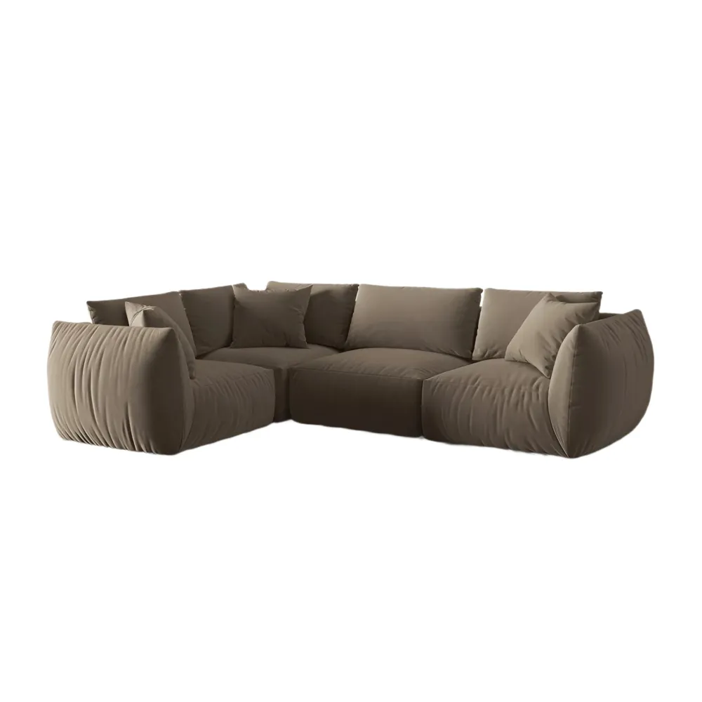 Samt-Ecksofa für 4 Personen links CHRIS hellbraun