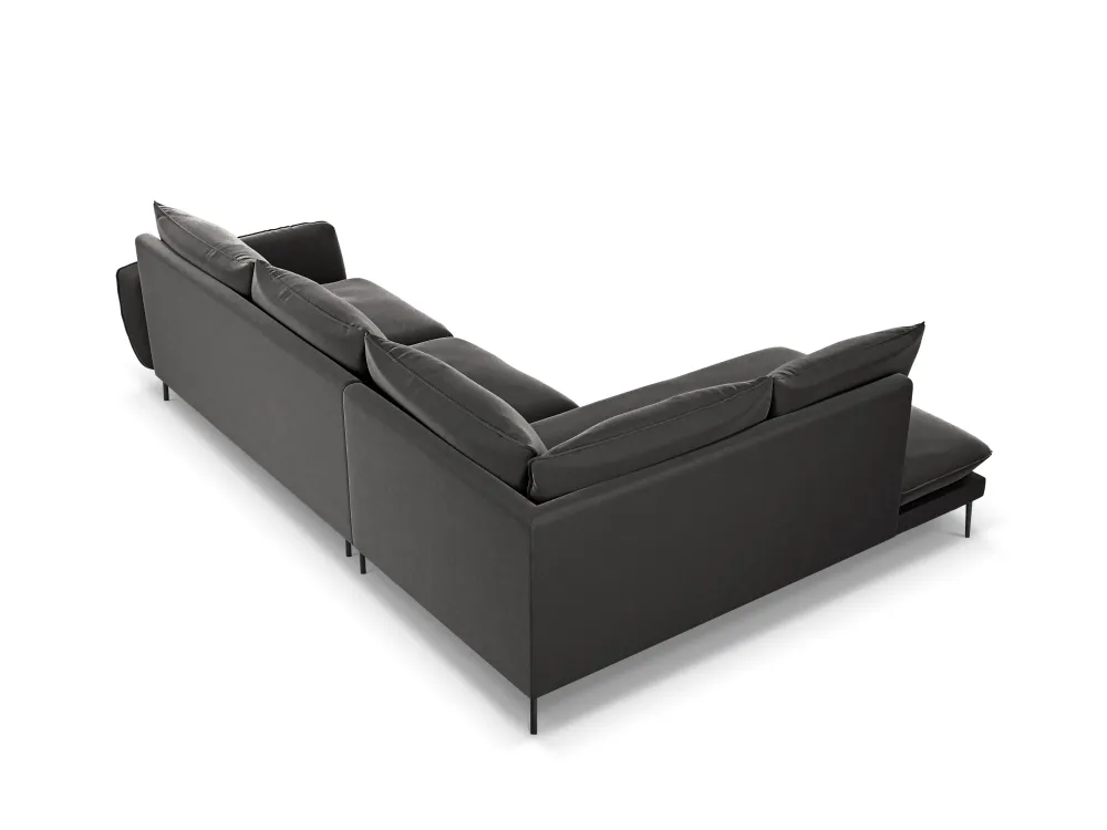 Samt-Ecksofa für 6 Personen, linksseitig, VIENNA, dunkelgrau mit schwarzem Fuß
