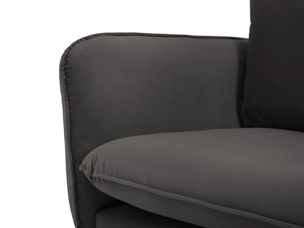Samt-Ecksofa für 6 Personen, linksseitig, VIENNA, dunkelgrau mit schwarzem Fuß