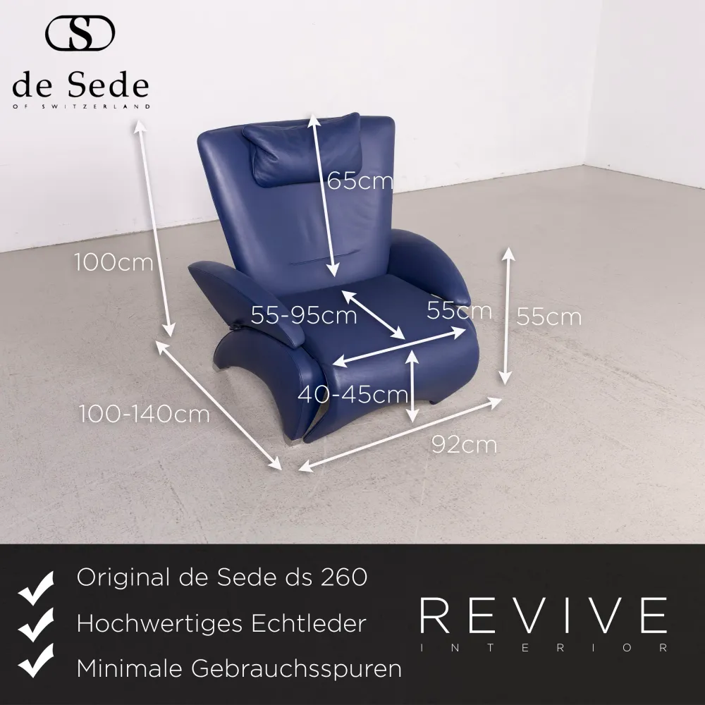 de Sede ds 260 Designer Leder Sessel Blau Echtleder #8397