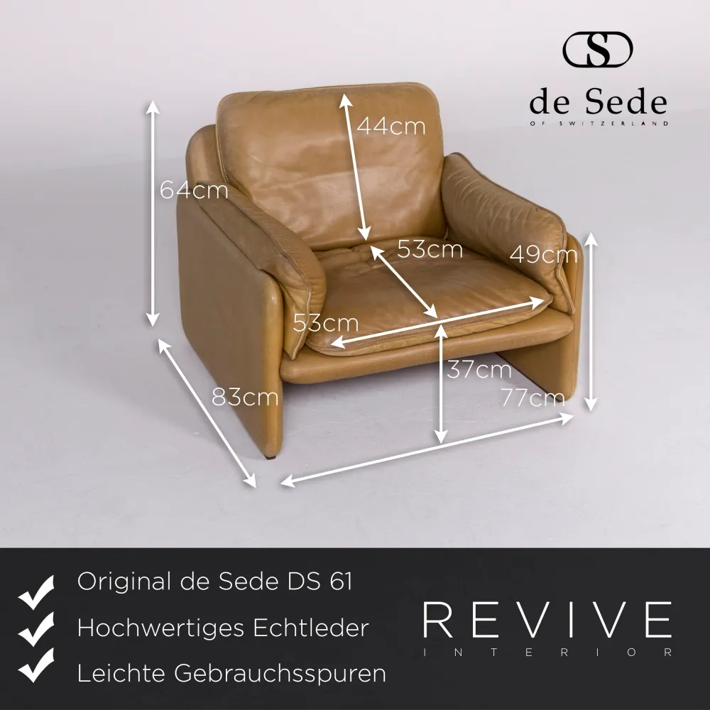 de Sede DS 61 Leder Sessel Gelb Grün Echtleder Stuhl Anilin #8346