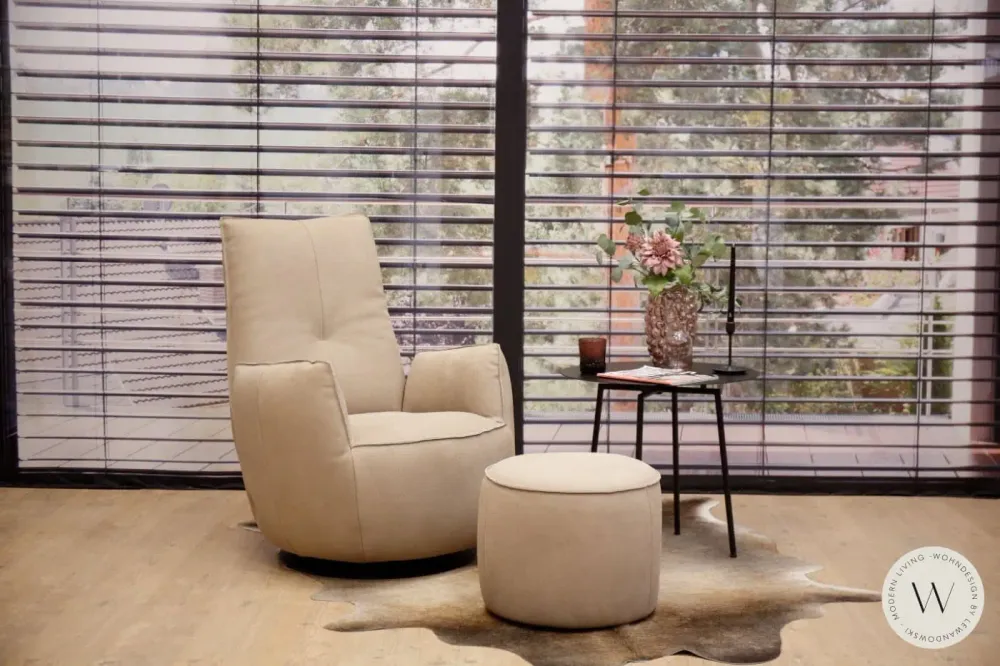 Sessel Blobb.De Luxe inkl. Hocker Leder Rhino beigegrau