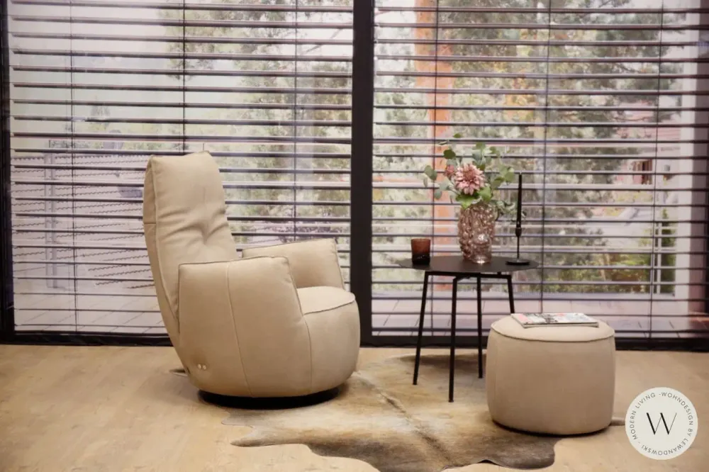 Sessel Blobb.De Luxe inkl. Hocker Leder Rhino beigegrau