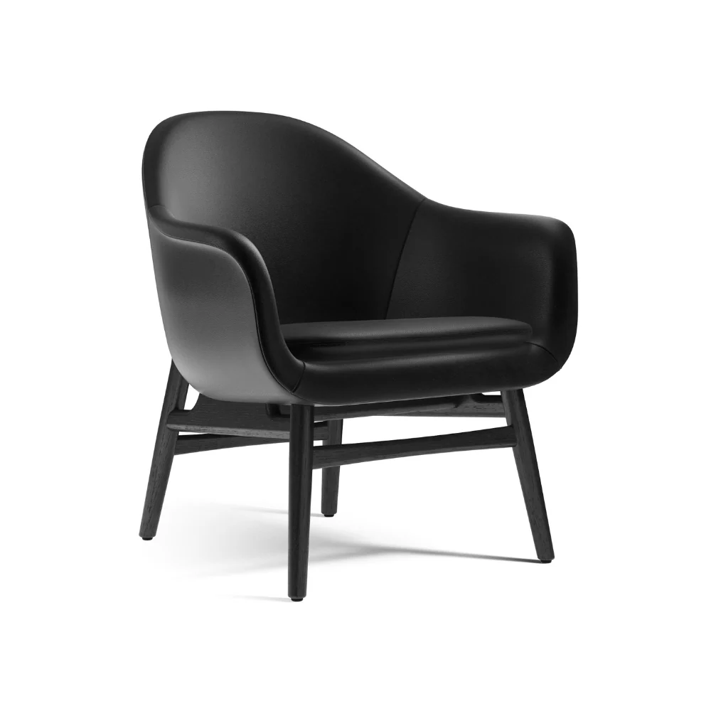 Sessel HARBOUR schwarze Leder mit schwarzem Eichenfuß