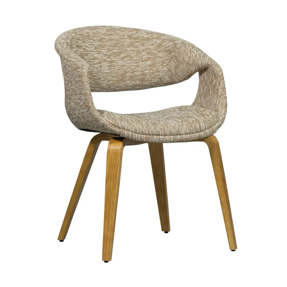 Sessel mit Armlehnen YOSSI beige mit hellbraunem Holzgestell