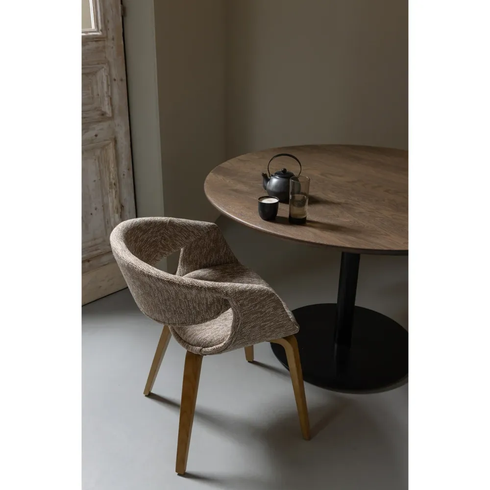 Sessel mit Armlehnen YOSSI beige mit hellbraunem Holzgestell