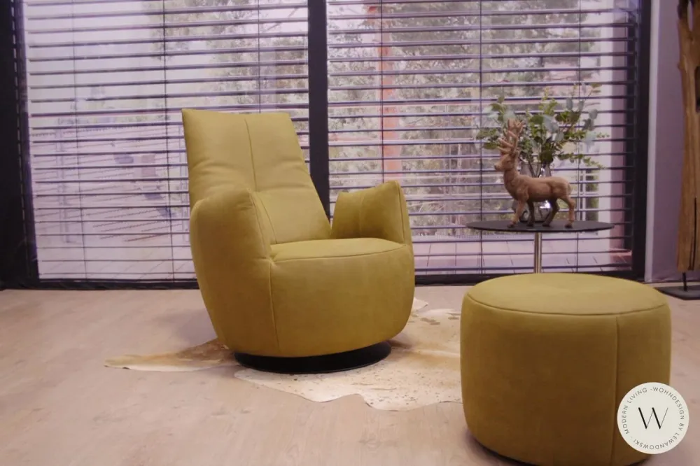 Sessel Modell Blobb.De Luxe + Hocker Leder Rhino curry