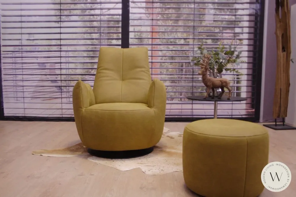 Sessel Modell Blobb.De Luxe + Hocker Leder Rhino curry