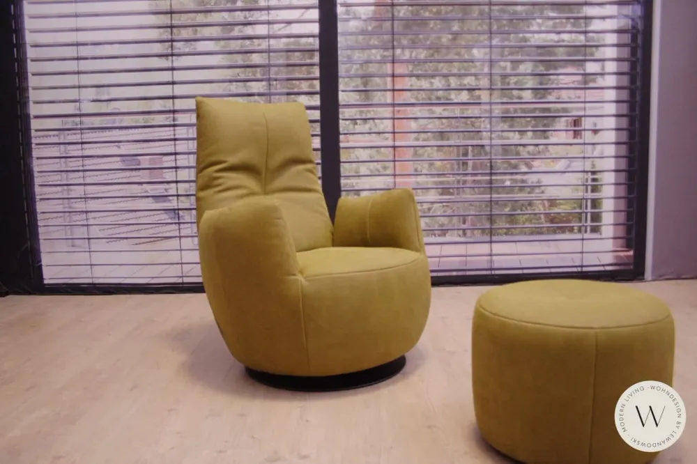Sessel Modell Blobb.De Luxe + Hocker Leder Rhino curry