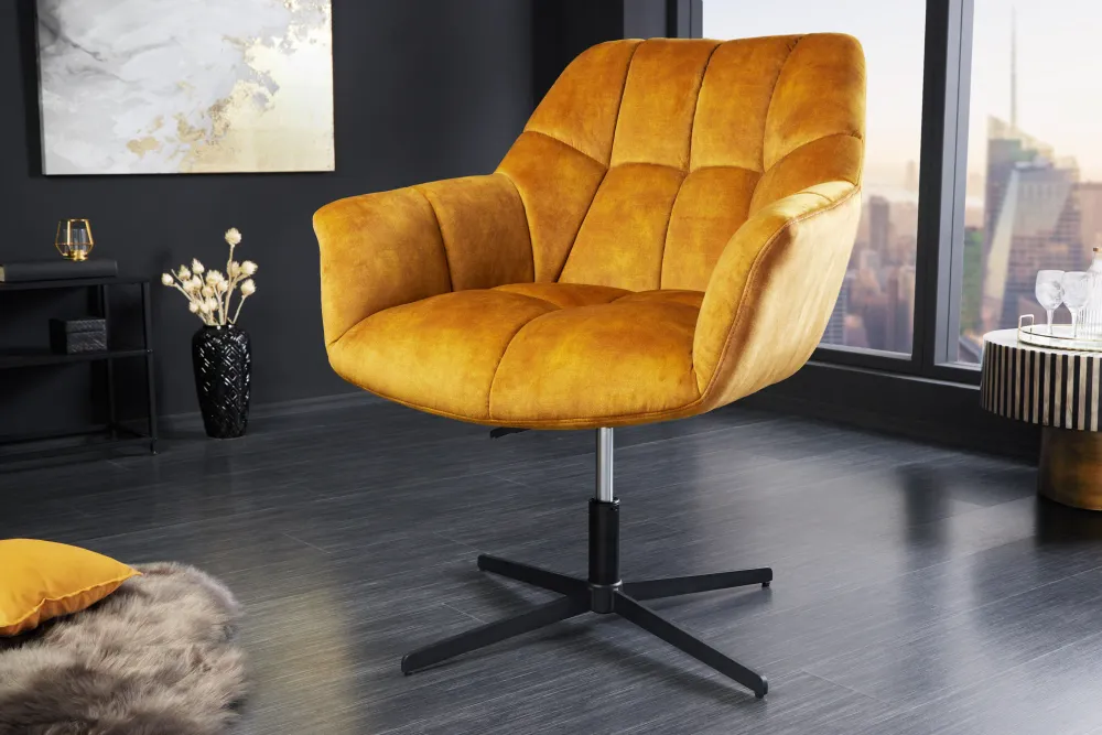Sessel Monarch 80-90cm Samt senfgelb drehbar