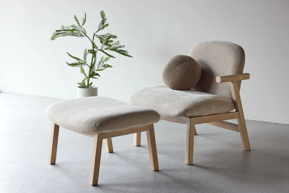 Sessel Rile mit Fußhocker - Beige