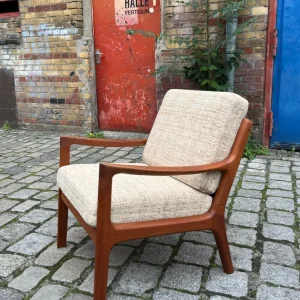 Sessel Senator beige Wolle Teak von Ole Wanscher für Cado