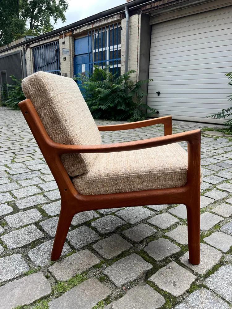 Sessel Senator beige Wolle Teak von Ole Wanscher für Cado