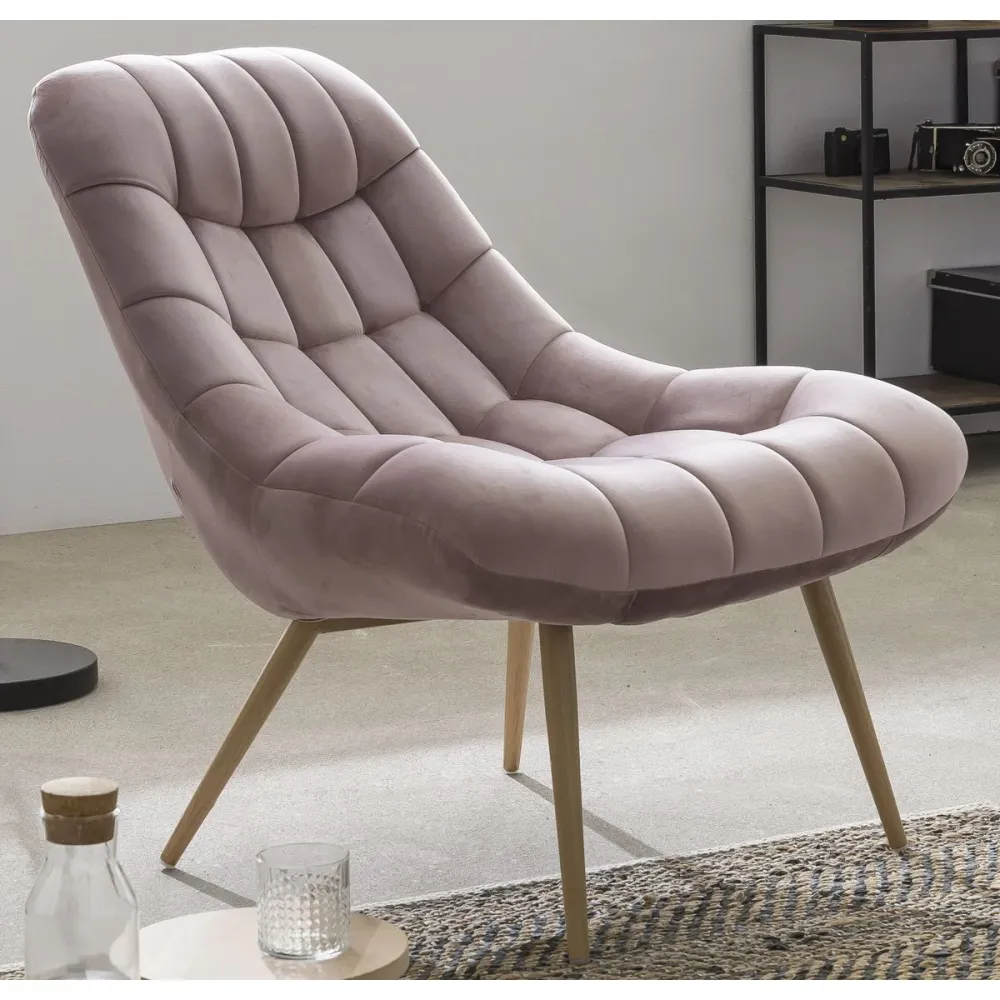 Sessel XXL Samt rosa Metall Holzoptik