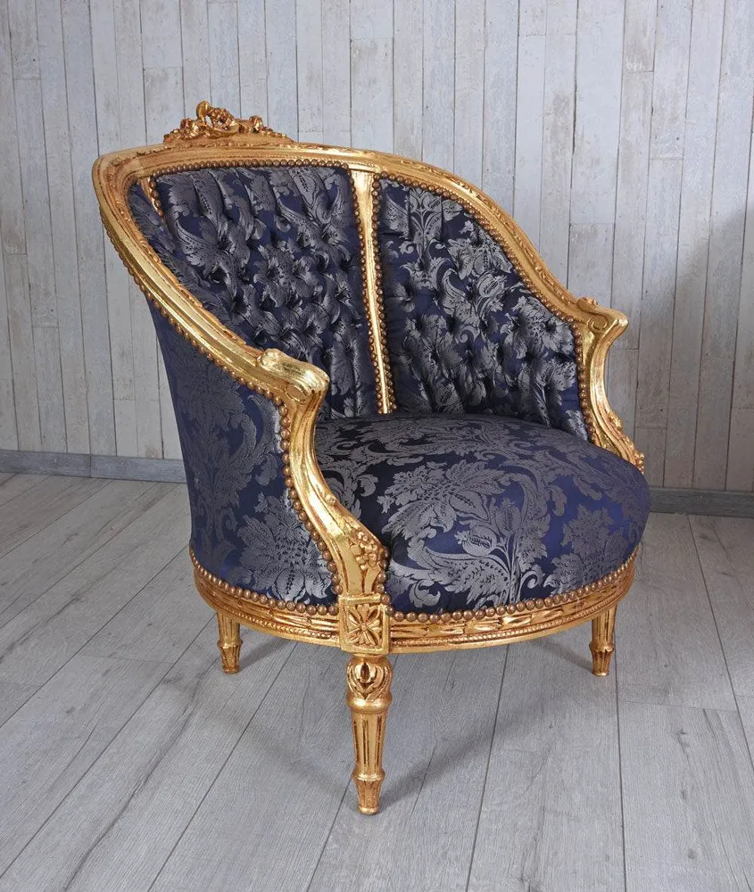 Sitzgarnitur 4-teilig Sitzgruppe Barock Sofa 2 Sessel Couchtisch Marmortisch