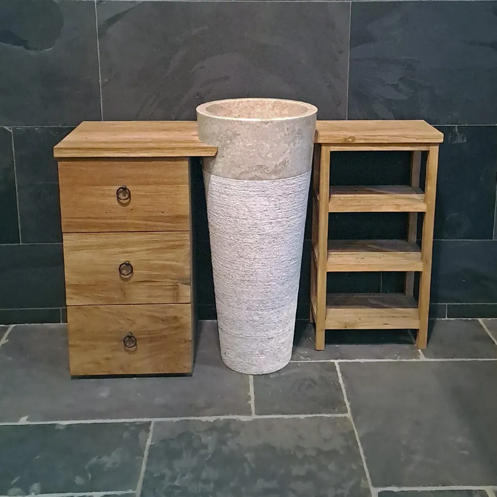 Standwaschbecken mit Schrank | 125 x 40 x 80 cm | Altholz Möbel