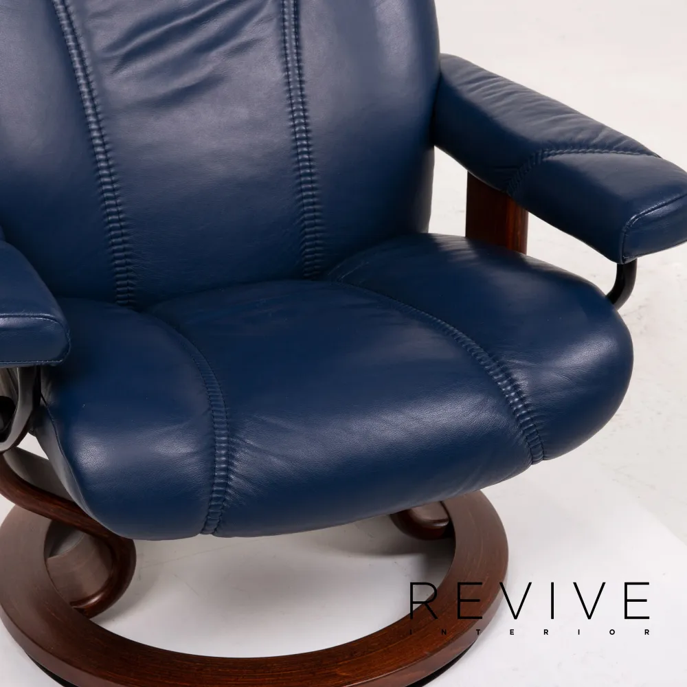 Stressless Consul Leder Sessel inkl. Hocker Blau Dunkelblau Holz Funktion Relaxfunktion Relaxsessel #14814