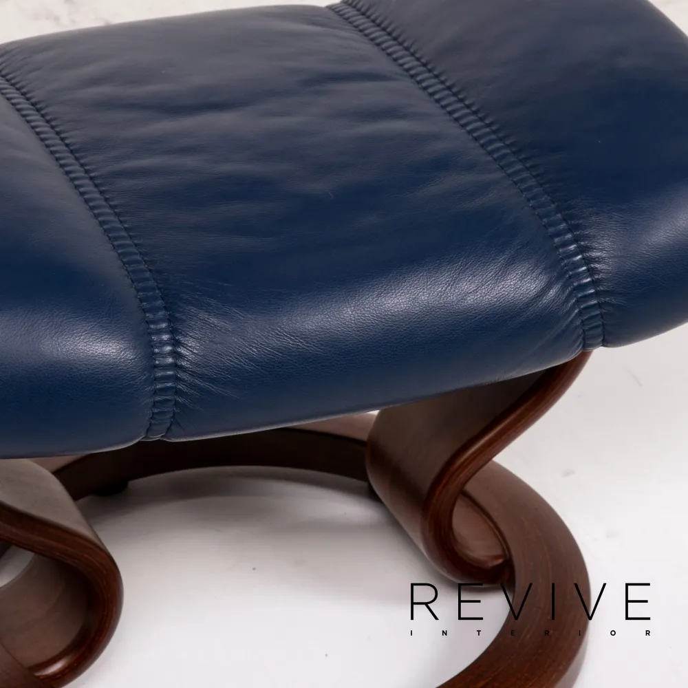 Stressless Consul Leder Sessel inkl. Hocker Blau Dunkelblau Holz Funktion Relaxfunktion Relaxsessel #14814