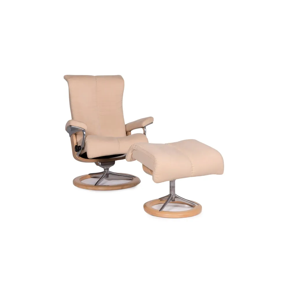 Stressless Piano Stoff Sessel inkl. Hocker Beige Relaxfunktion Funktion Größe S #10824