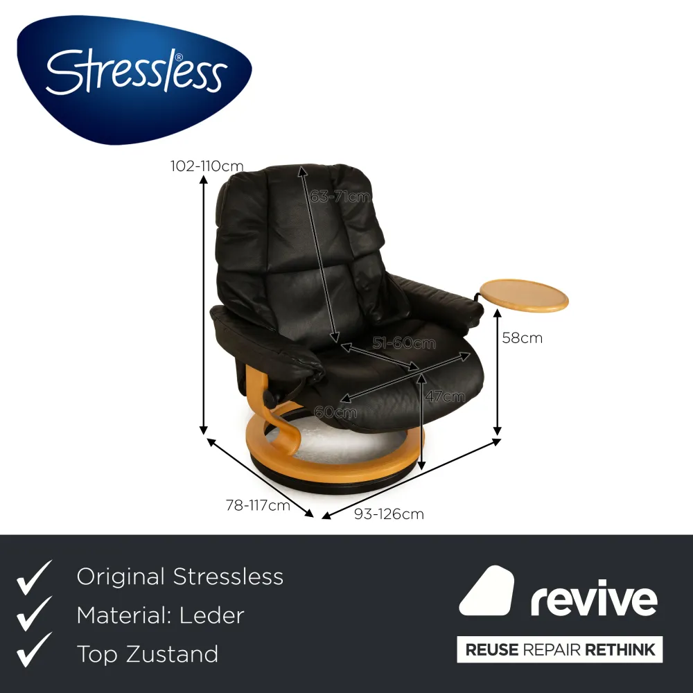 Stressless Reno Leder Sessel Schwarz manuelle Funktion Tisch