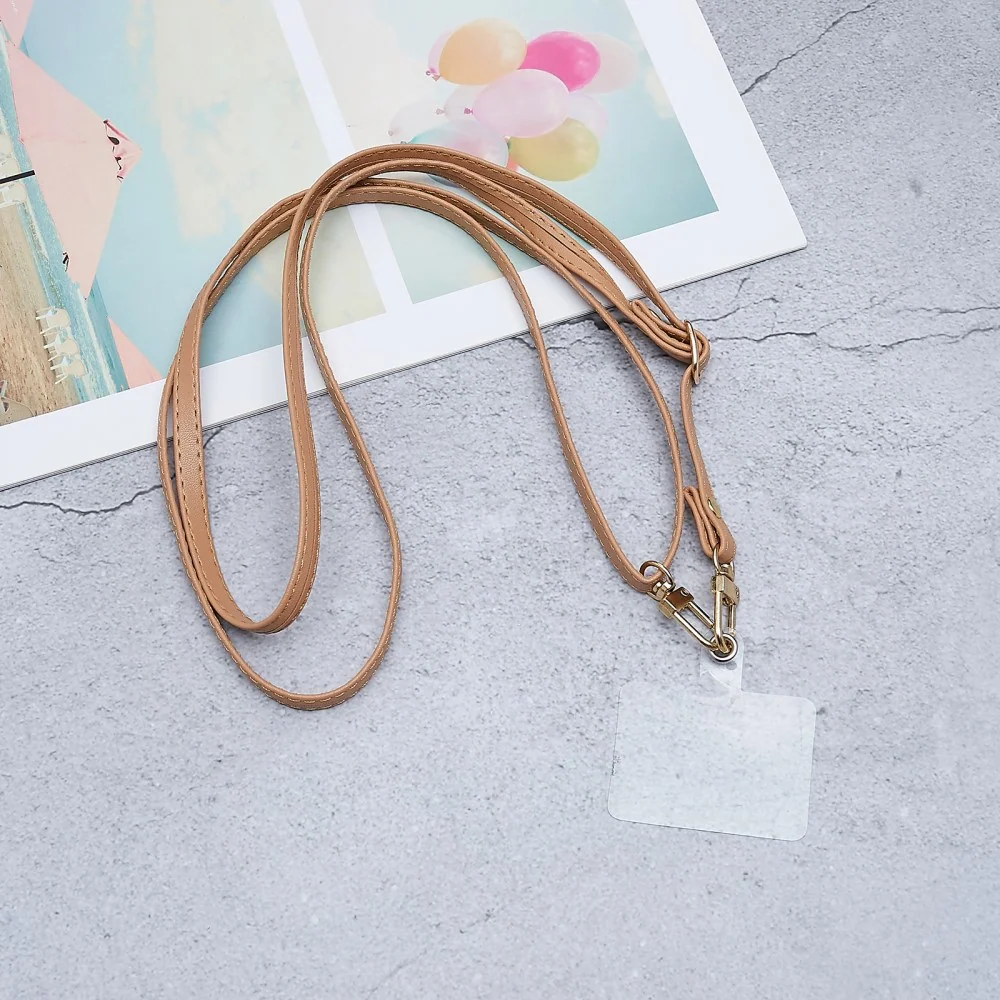 Universeller Crossbody Leder Nackenriemen mit transparentem Pad - Hellbraun