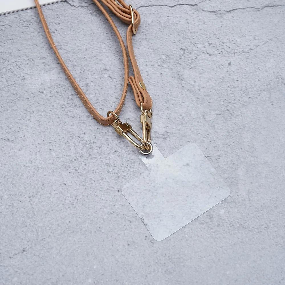 Universeller Crossbody Leder Nackenriemen mit transparentem Pad - Hellbraun
