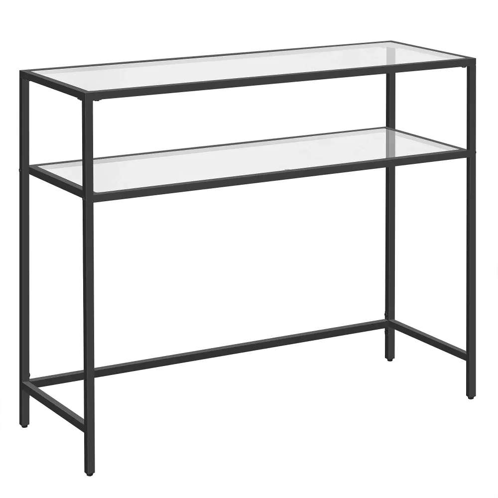 VASAGLE Konsolentisch, Beistelltisch mit 2 Ablagen, 100 x 35 x 80 cm, gehärtetes Glas, Aufbewahrungsregal, Metallrahmen, v...