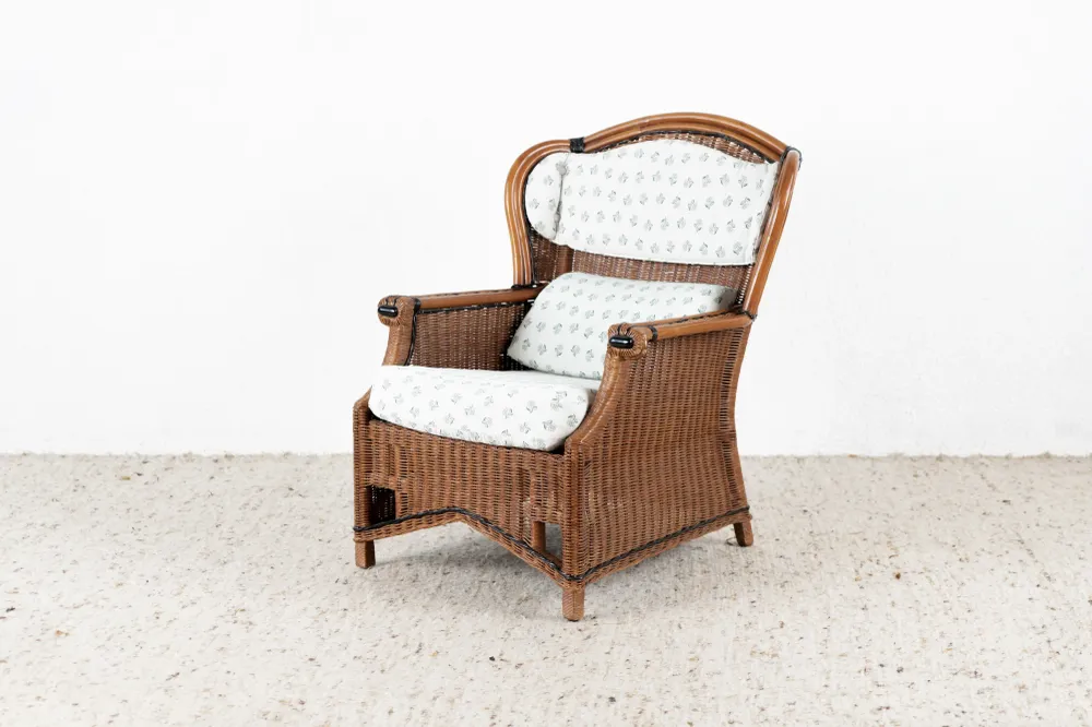 1 von 4 Vintage Sessel Boho Ohrensessel Bambus Balkon Terasse Garten Rattan