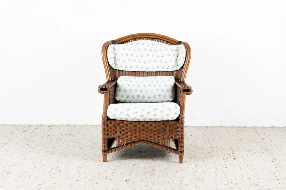 1 von 4 Vintage Sessel Boho Ohrensessel Bambus Balkon Terasse Garten Rattan