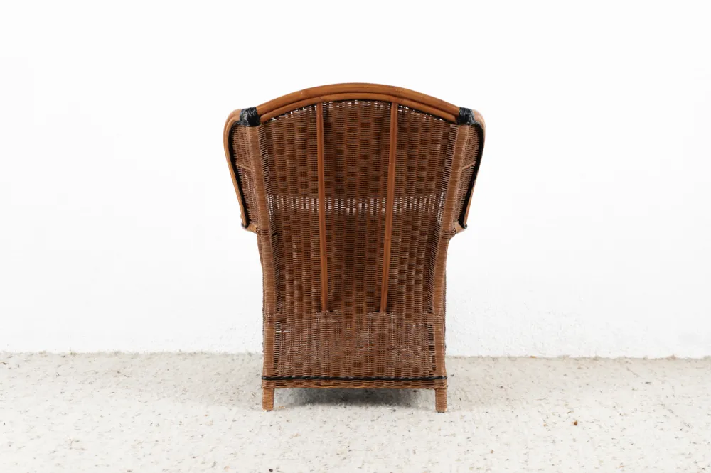 1 von 4 Vintage Sessel Boho Ohrensessel Bambus Balkon Terasse Garten Rattan