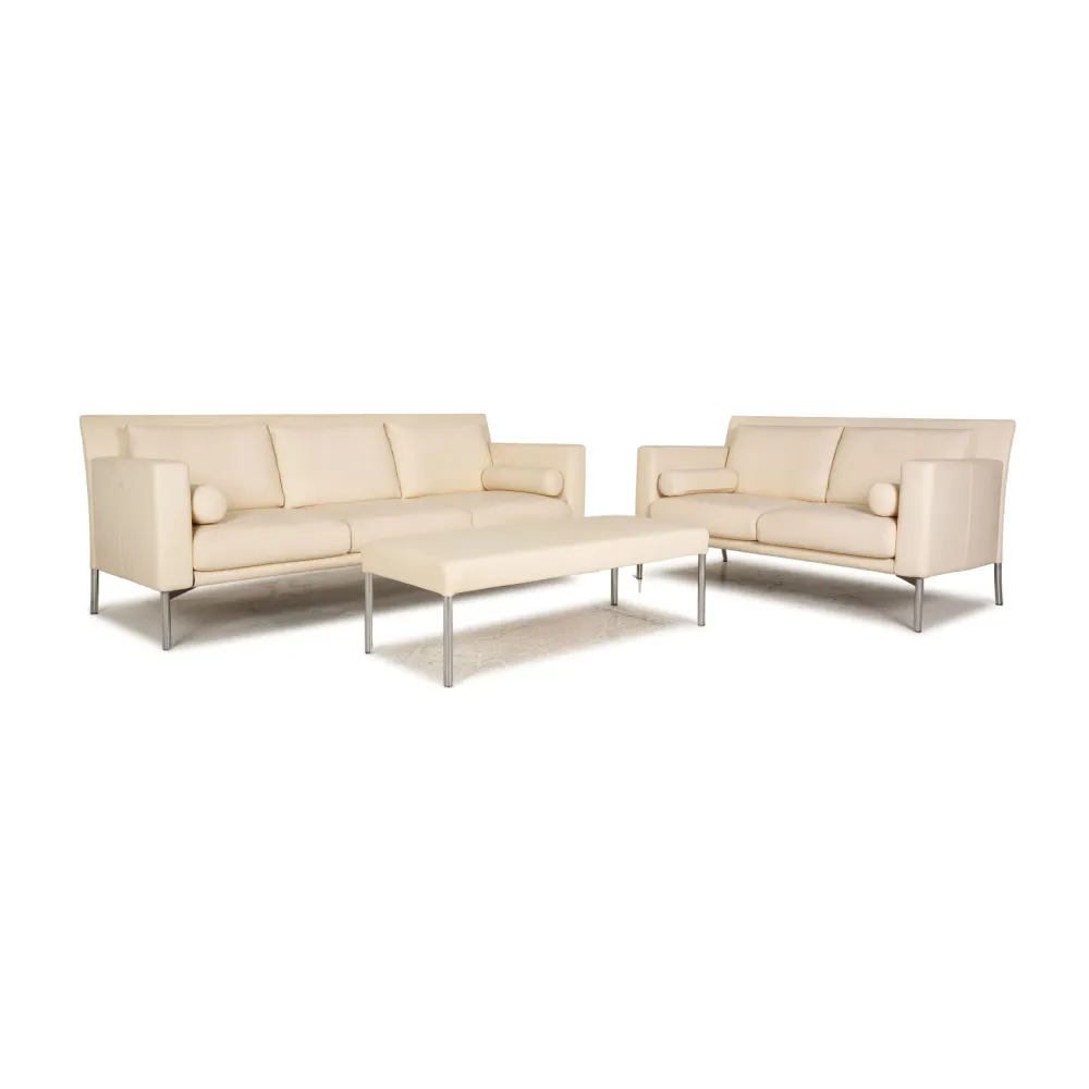 Walter Knoll Jason Leder Sofa Garnitur Creme Dreisitzer Zweisitzer Sitzbank