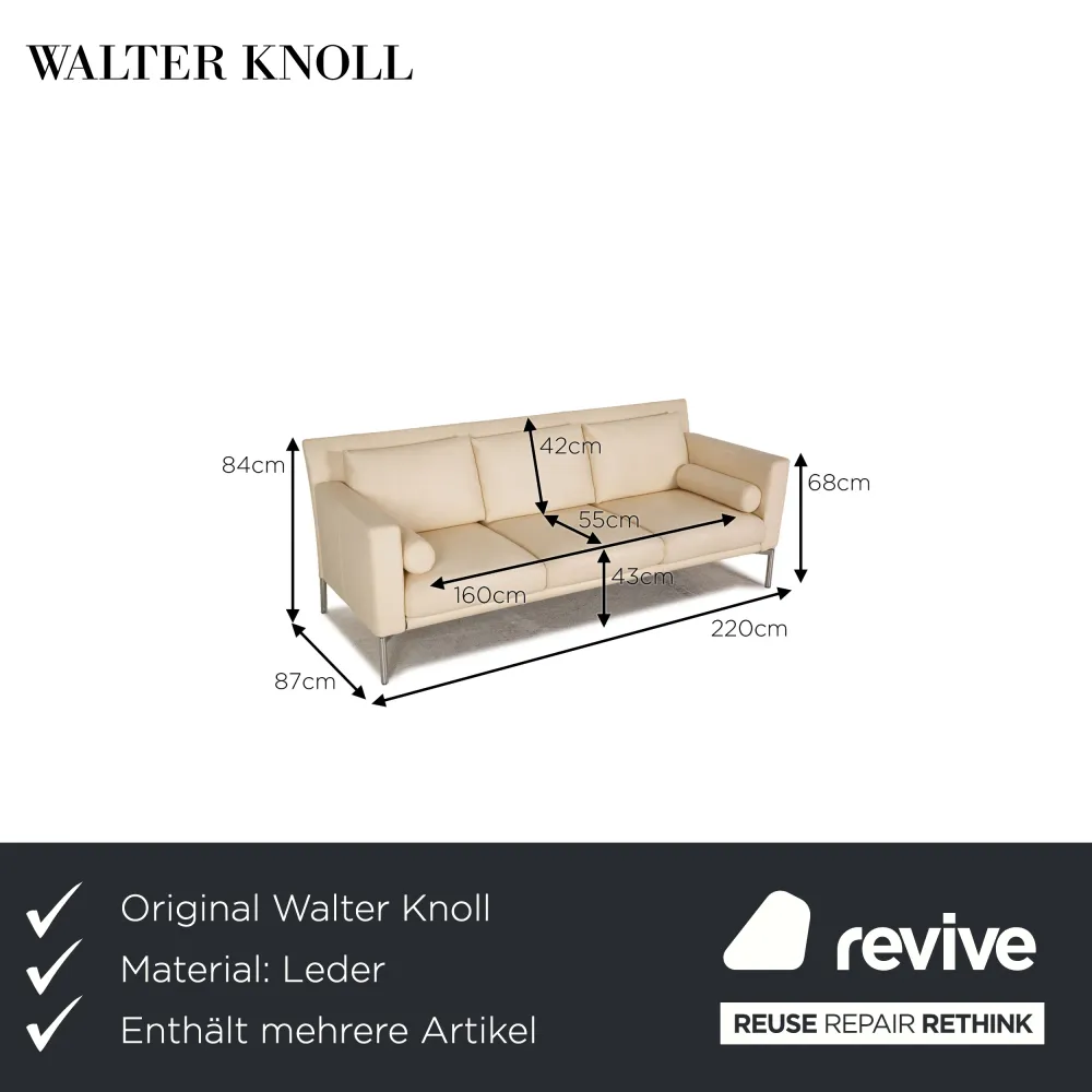 Walter Knoll Jason Leder Sofa Garnitur Creme Dreisitzer Zweisitzer Sitzbank
