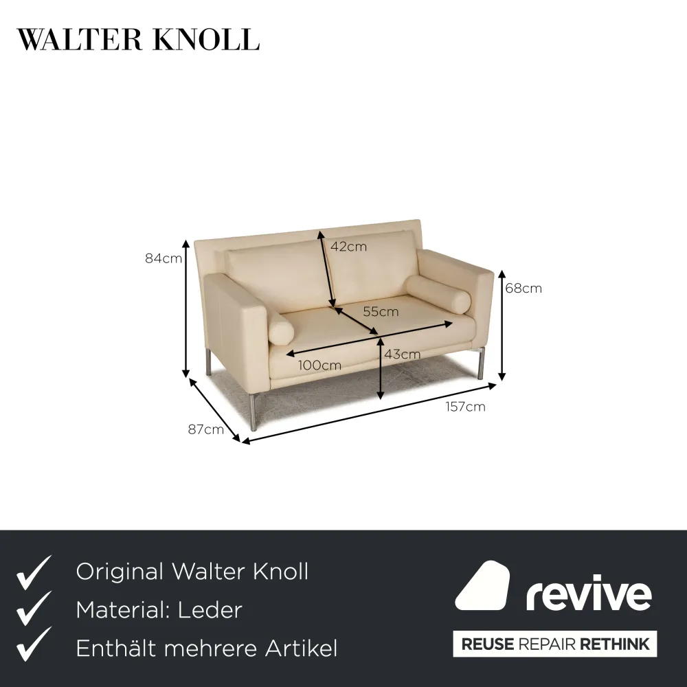Walter Knoll Jason Leder Sofa Garnitur Creme Dreisitzer Zweisitzer Sitzbank
