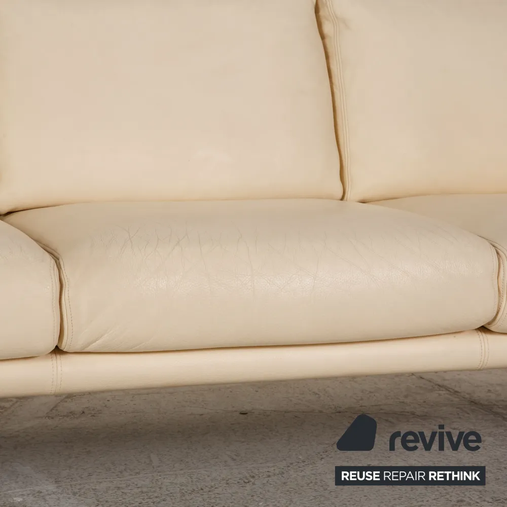 Walter Knoll Jason Leder Sofa Garnitur Creme Dreisitzer Zweisitzer Sitzbank