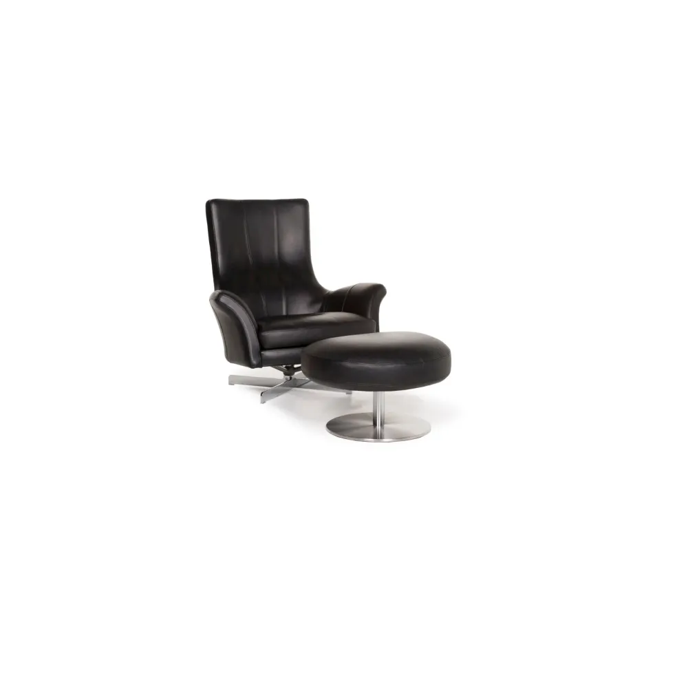 Who's Perfect Leder Sessel Schwarz inkl. Hocker #12697