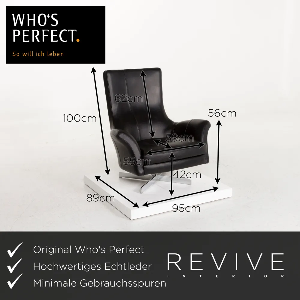 Who's Perfect Leder Sessel Schwarz inkl. Hocker #12697