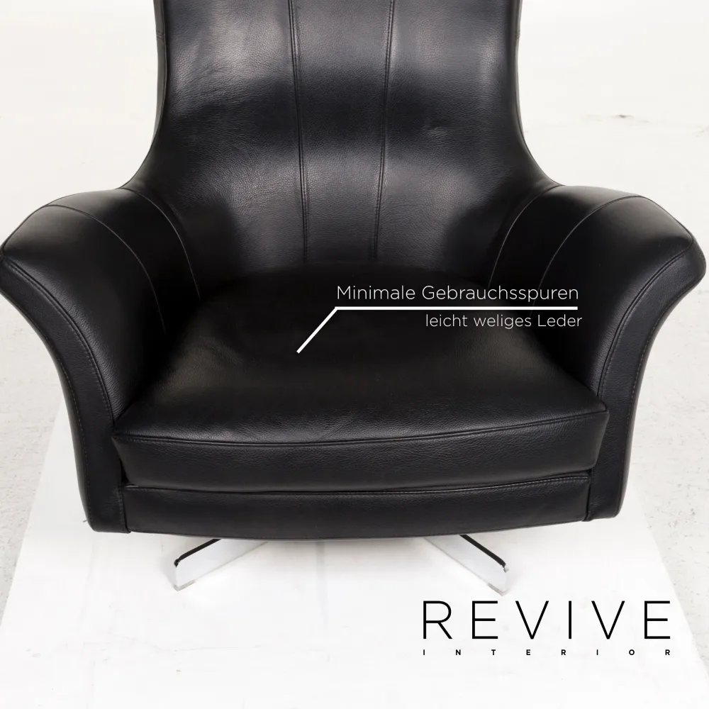 Who's Perfect Leder Sessel Schwarz inkl. Hocker #12697
