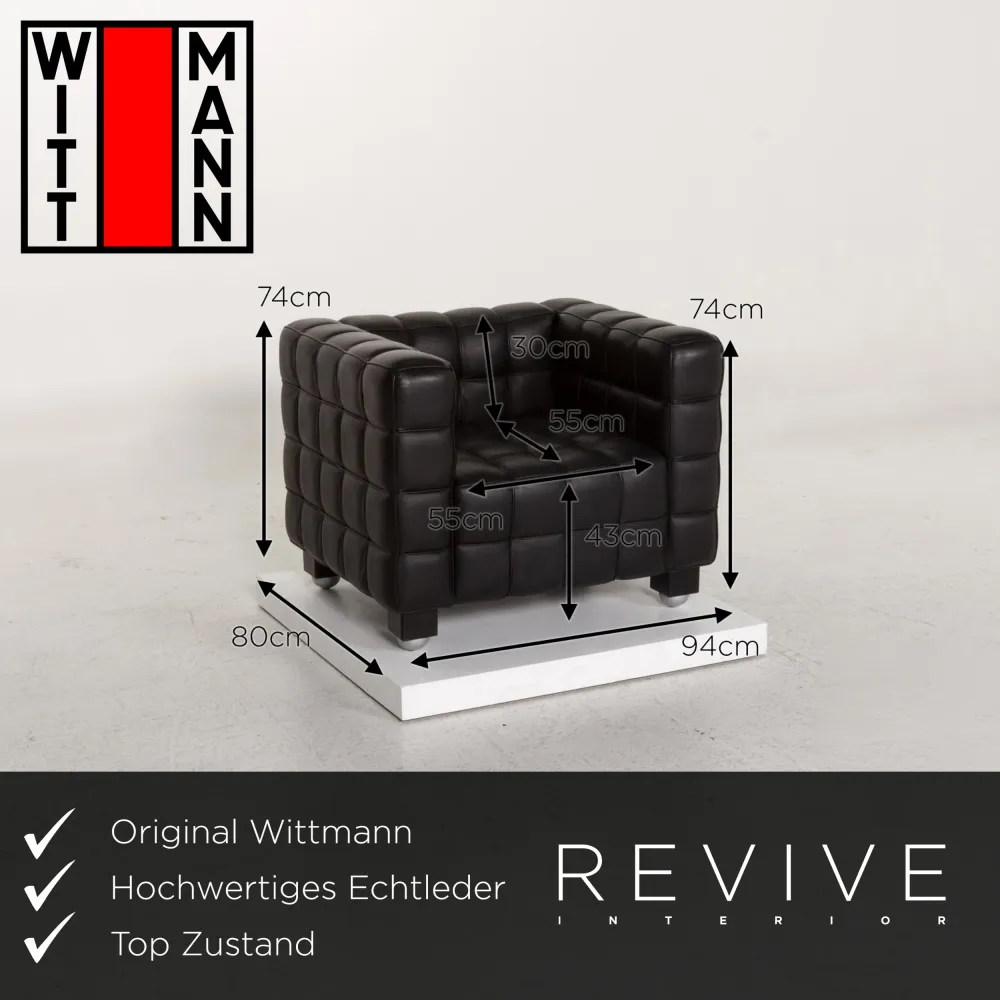 Wittmann Kubus Leder Sessel Garnitur Schwarz 2x Sessel #13379