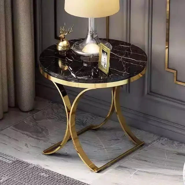 Wohnzimmer-Beistelltisch für Schlafzimmer, schwarze Marmorplatte, Edelstahl, goldfarben galvanisiert