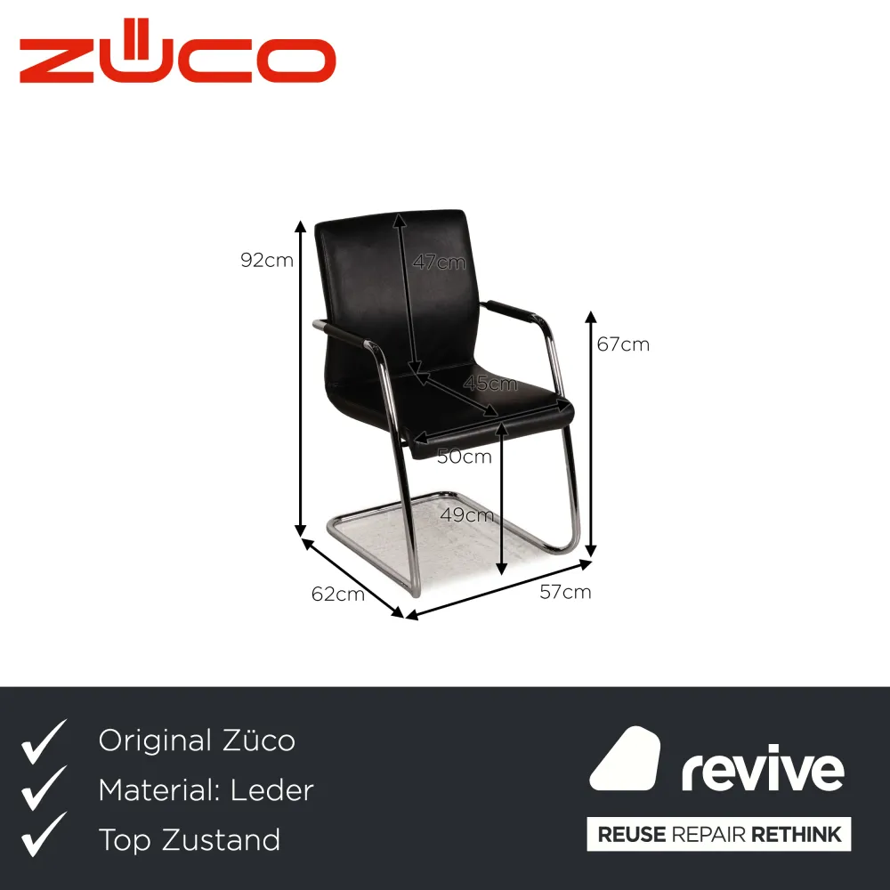 Züco Leder Stuhl Schwarz Sessel